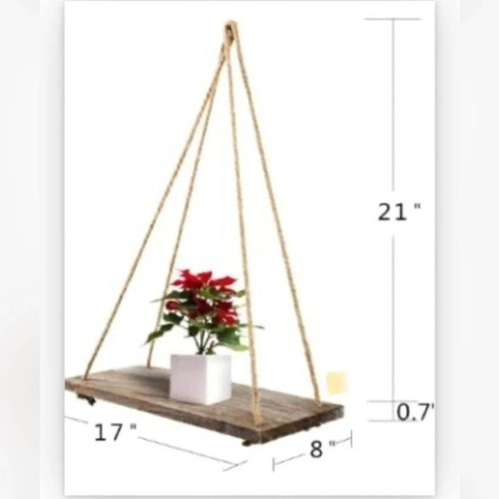 Boho Rustic Wall Hanging Wood Floating Shelves, Set of 2